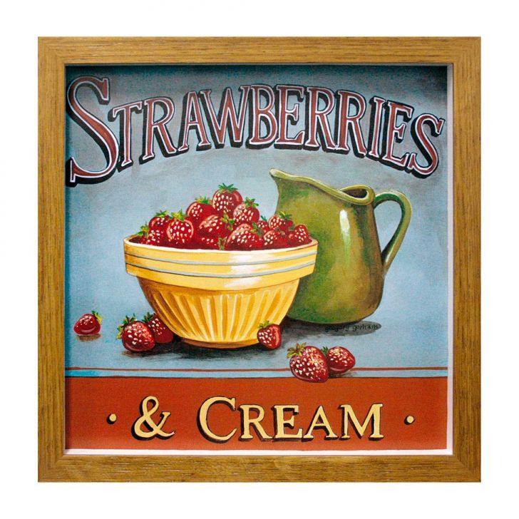 Quadro Caixa Strawberries Natural 33X33 cm Kapos