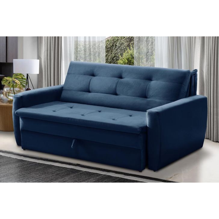 Sofá Cama Jade 1,36m Suede Azul Adonai Estofados