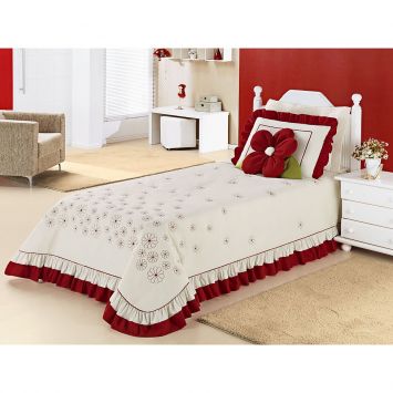 Kit Solteiro Flor 1,70 x 2,40 m Palha,Vermelho