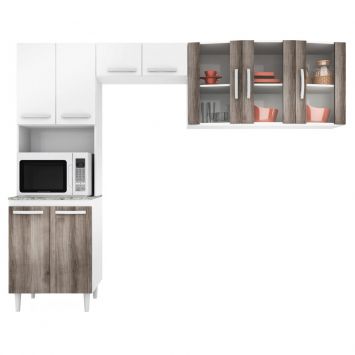 Cozinha Compacta Aramóveis Tridimensional  Branco & Cinza