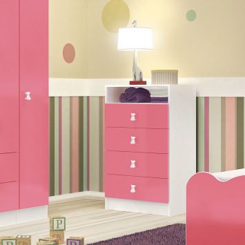 Cômoda Infantil Meu Fofinho - 4 GV - Rosa & Branca | Art In Móveis