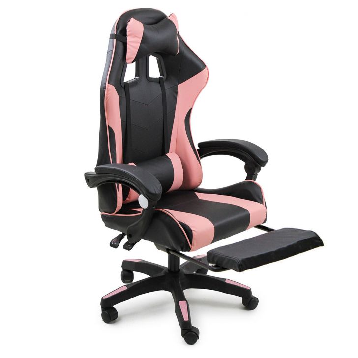 Cadeira Gamer Stillus Ergonômica Com Apoio para Os Pés - Preto E Rosa