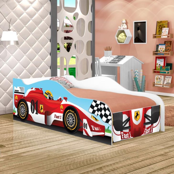 Cama Carro Corrida Infantil 100% Mdf:Vermelho