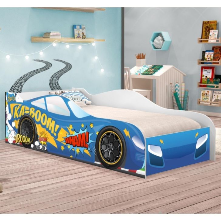 Mini Cama Infantil Carro de Corrida Azul + Colchão