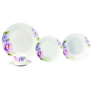 Jogo de Jantar Branco&Lilás&Pink Porcelana 20 pçs