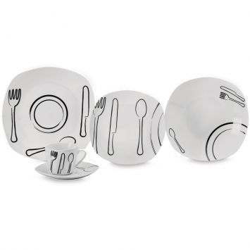 Jogo de Jantar Quadrado 20 p&ccedil;s Branco e Preto Branco - Casambiente Cod: CA245AC75BGQ