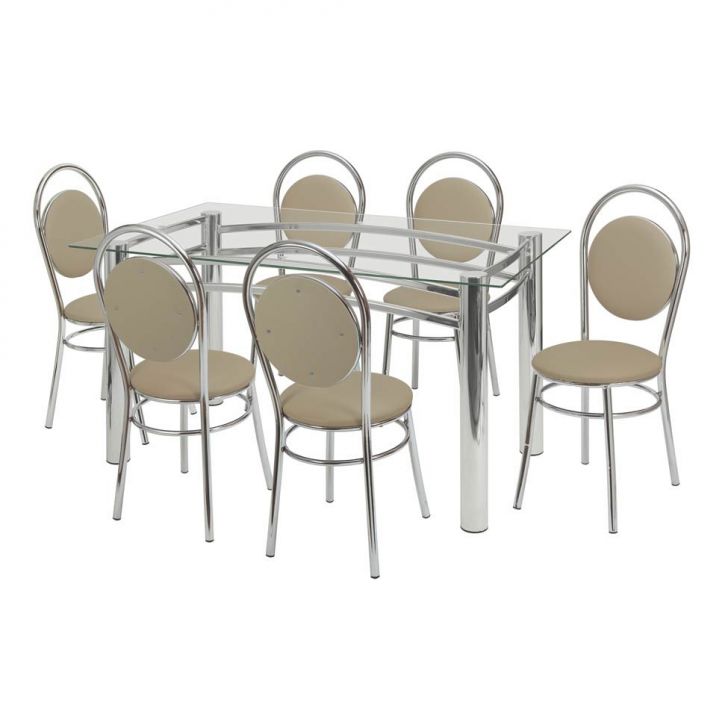 Jogo mesa jantar cromada com 6 cadeira