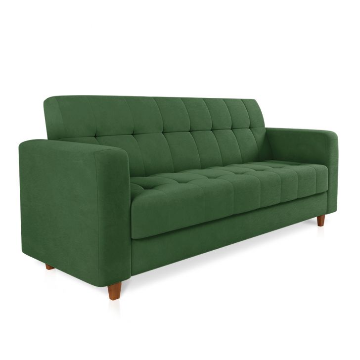 Sofá 03 Lugares Arezzo Suede Verde Pés Chanfrado Castanho - D'Rossi