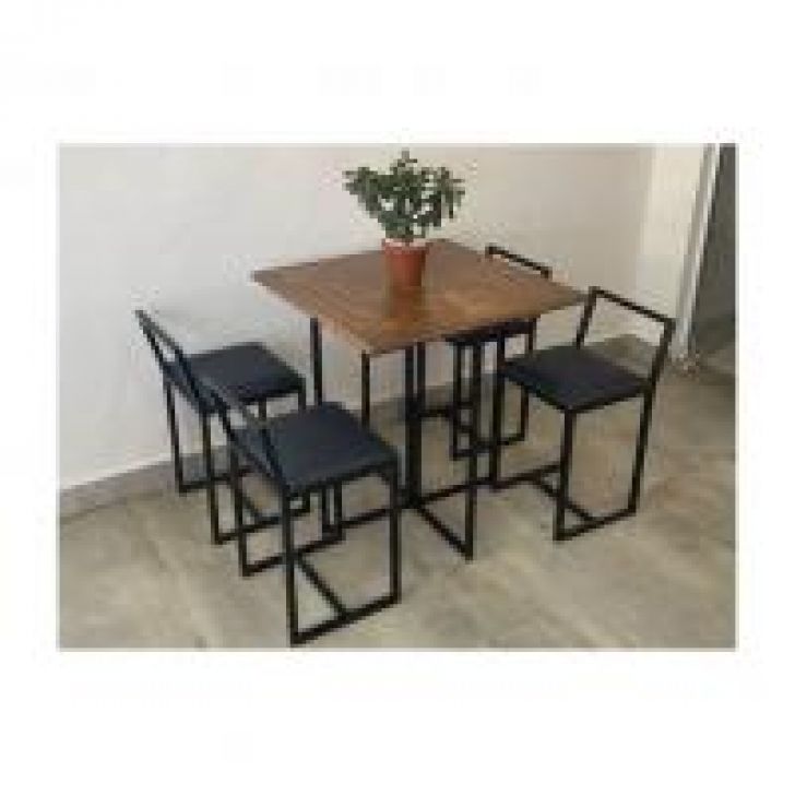 Conjunto Mesa 4 Cadeiras Pequena Madeira Imbuia Industrial Premium