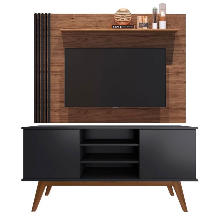 Rack Moss com Painel para TV até 55 Polegadas Carlile Marrom e Preto