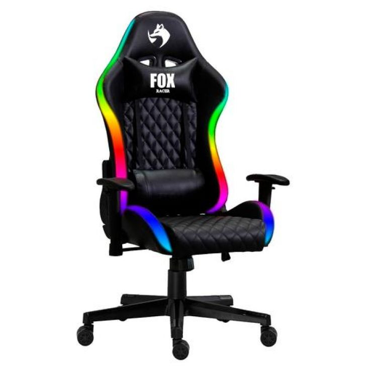 Cadeira Gamer Fox Racer RGB e Iluminação LED, Alto-Falante Bluetooth, até 130kg, Reclinável, Preto