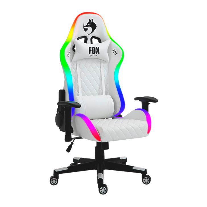 Cadeira Gamer Fox Racer, até 130kgs, com RGB e Iluminação LED, com almofadas, Reclinável, Branco