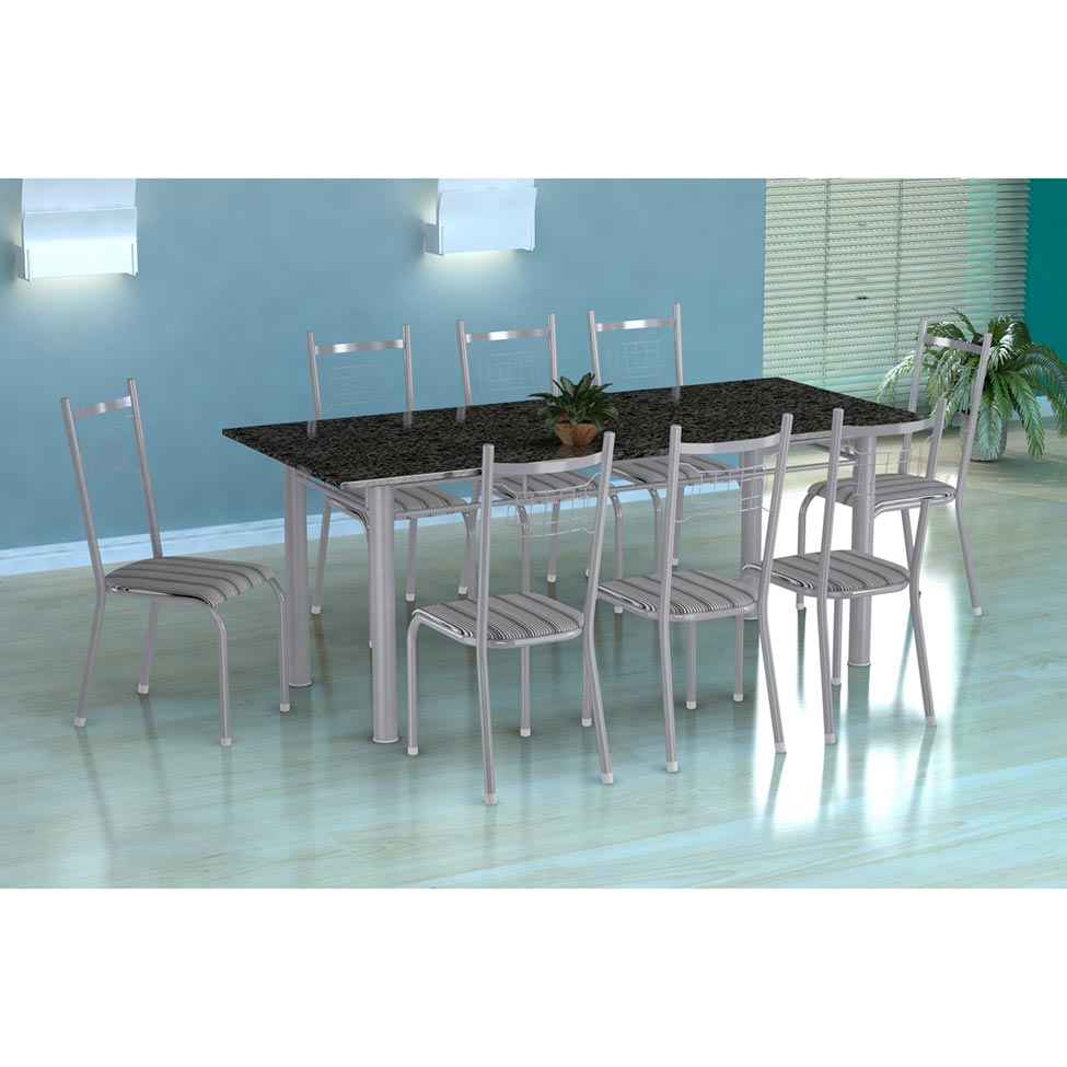 Conjunto De Mesa Cordoba Cadeiras Lisboa Branco Prata E Preto