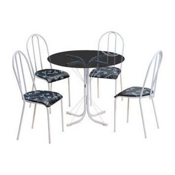 Conjunto de Mesa Valência com 4 Cadeiras Alicante Branco e Preto Floral