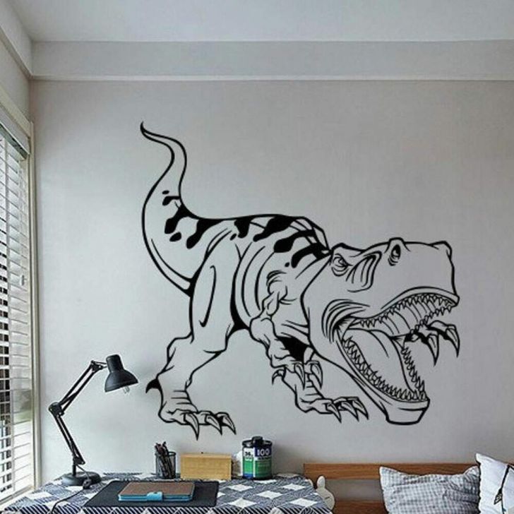 Papel de Parede Adesivo Vinil T-Rex Esqueleto Dinossauro Cinza Desenho  Quarto Menino - Deliquadros