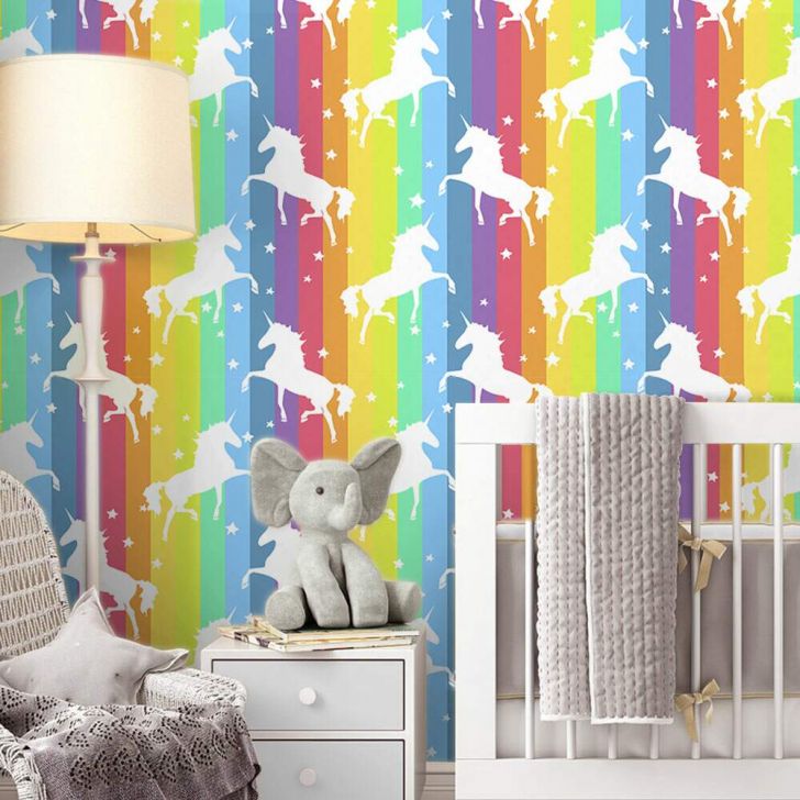 Autocolantes parede infantil Unicórnios fofos e arco-íris com cor