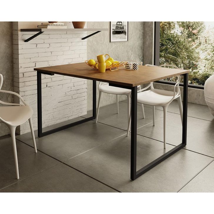 Mesa de Jantar Steel Estilo Industrial Pés de Aço 120x80cm Preto/Imbuia