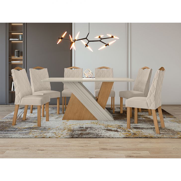 Conjunto de Mesa Com 6 Cadeiras Para Cozinha Tampo Retangular e