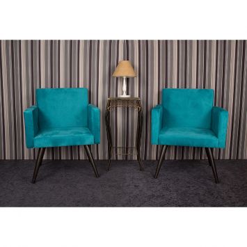 Jogo com 2 Poltronas Decorativas para Sala de Estar Quadrada Turquesa