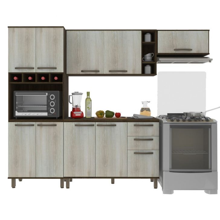 Cozinha Modulada Completa com Tampo 8 Peças Legno Crema Lis Luciane Móveis  em Promoção na Americanas