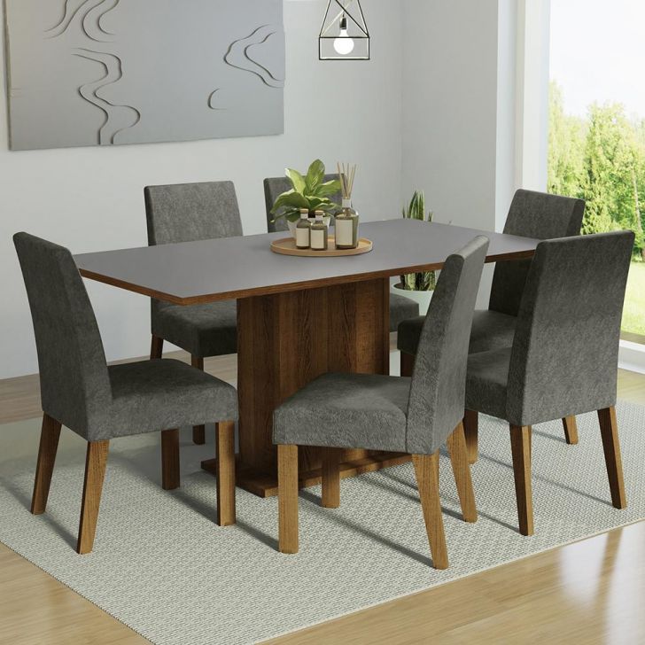 Compre conjunto sala de jantar: mesa tampo de vidro e 6 cadeiras - Madesa  Móveis