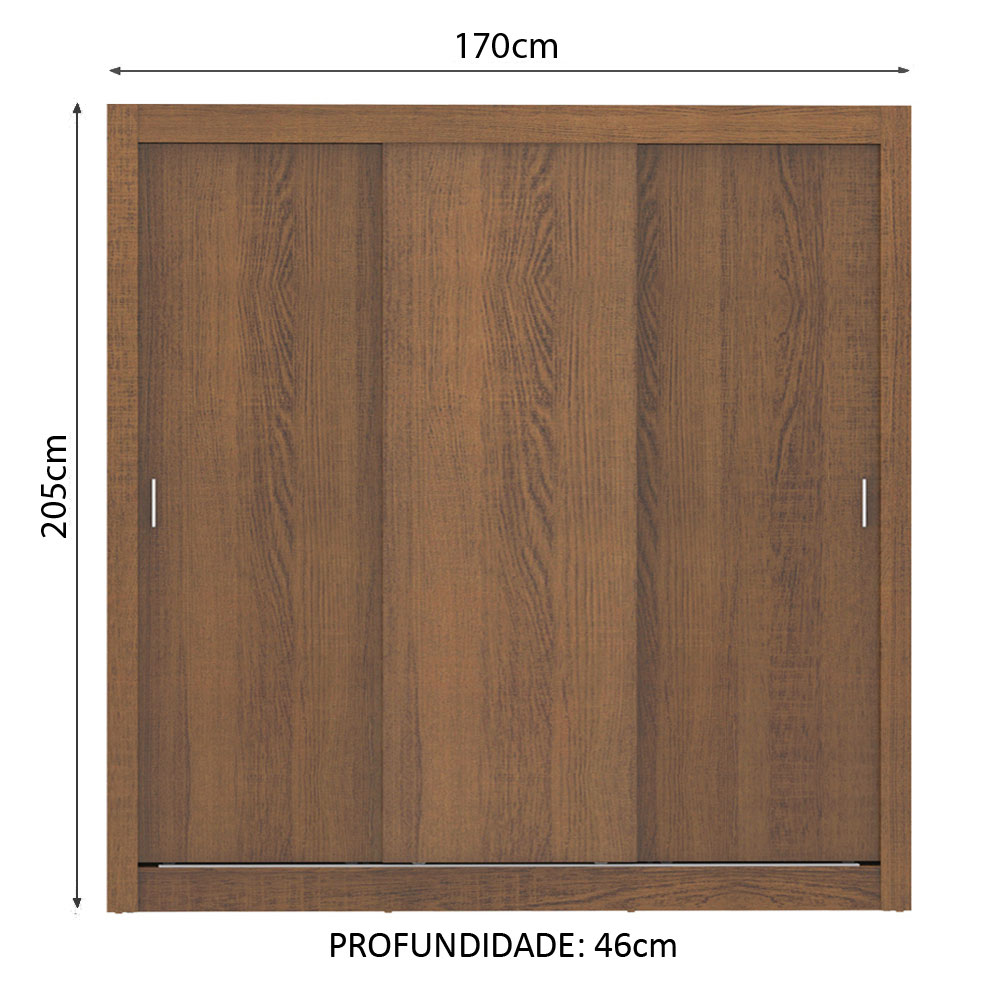 Guarda Roupa Casal Madesa Mônaco 3 Portas de Correr Rustic