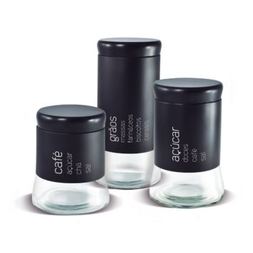 Conjunto para Mantimentos Rotulo Preto 3 pçs