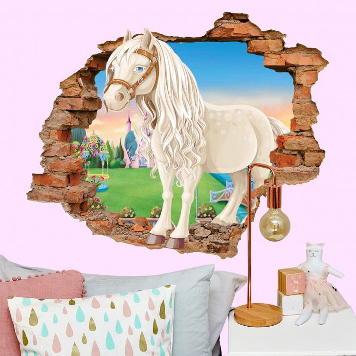 Adesivo de Parede Buraco Falso 3D Cavalo Branco - M 61x75cm