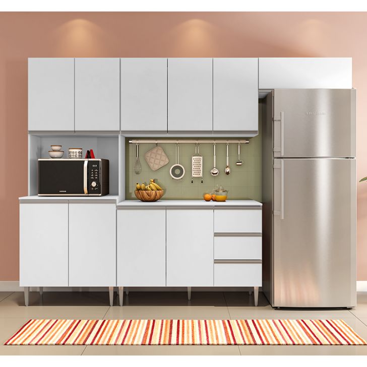 COZINHA MODULADA MILLA 4 PEÇAS BRANCO PUXADOR ALUMINIO II