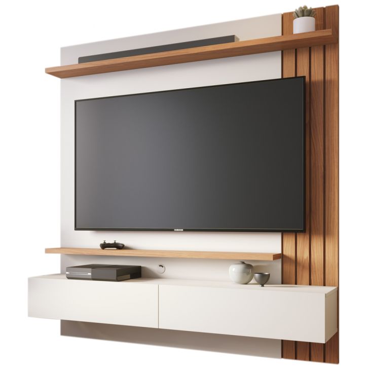 Painel Home Suspenso TV 65 Polegadas Juriti Off White Matte Freijo CLB