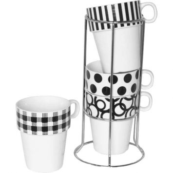 Jogo De Canecas Com Suporte Every Day Preto 4 Pçs