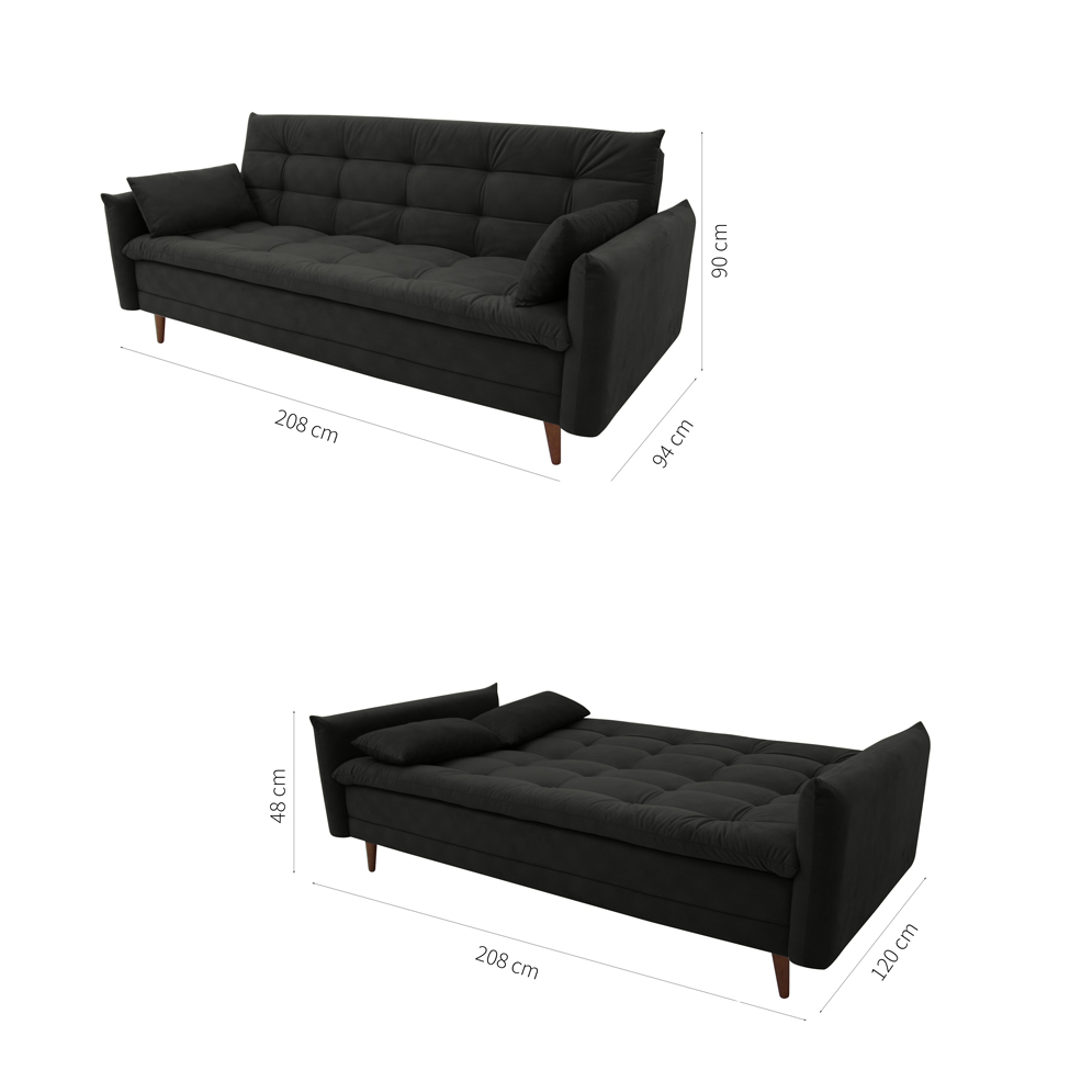 Sofá Cama Casal 3 Lugares Marília Suede Grafite