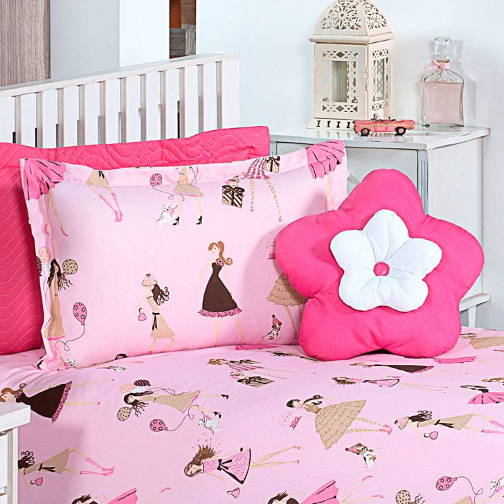 Jogo De Cama Infantil Menina Estampado Rosa Menina 3 Peças 100% Algodão