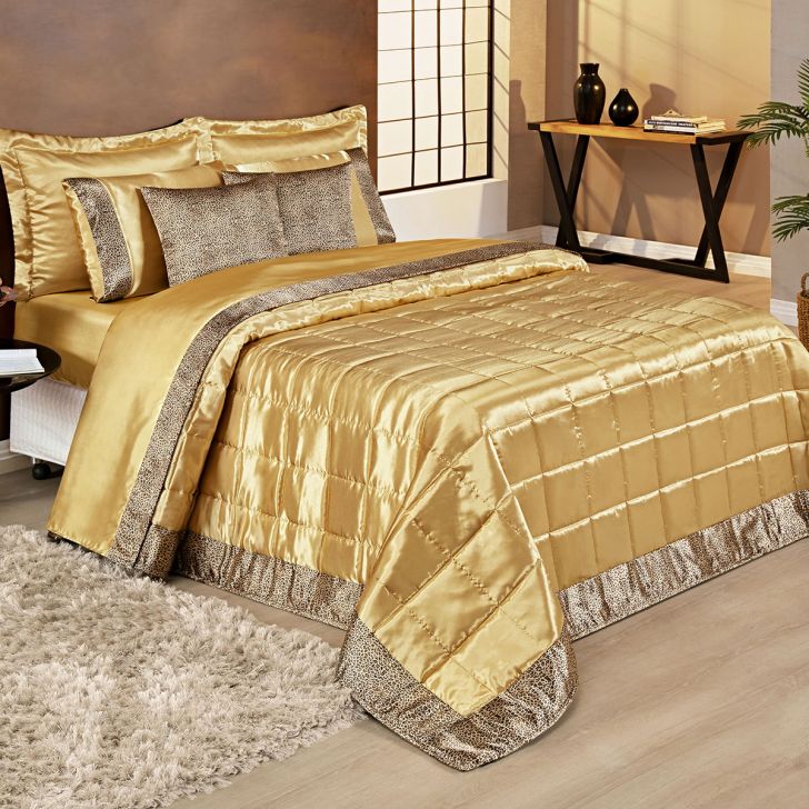 Jogo de Cama de Cetim Charmousse Queen Dourado 4 Peças