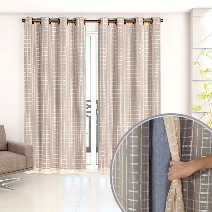 Cortina Blackout Prata com Voil Xadrez 2,80 m x 2,30 m - ecasa home