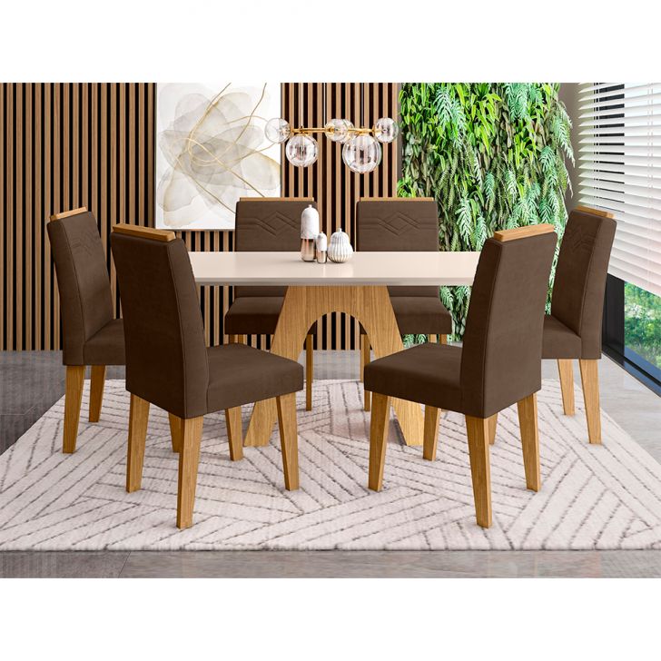 Conjunto de Mesa Com 6 Cadeiras Para Cozinha Tampo Retangular e