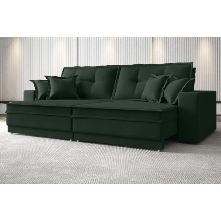 Sofá Palermo 2,40m Retrátil e Reclinável Velosuede Verde - NETSOFAS 