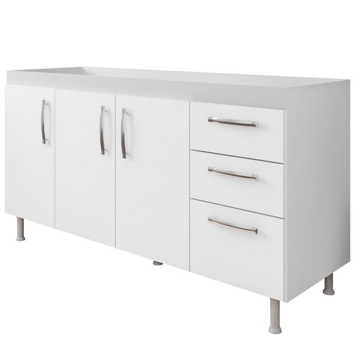 Balcão Pia P/Cozinha 160cm 3 Portas 4 Gaveta Branco sem Tampo