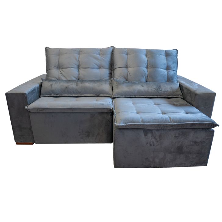 Sofá Retrátil/Reclinável 2,30 Suede Cinza Sala/Recepção