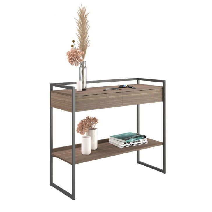 Aparador Prateleira Dupla Industrial Mônaco Mdf Amêndoa 80cm