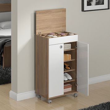 Sapateira com 2 portas e organizador de meias Castanho com Branco