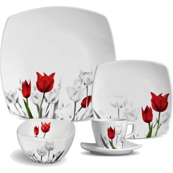 Jogo de Jantar Quadrado Tulipa Cerâmica 30 pçs