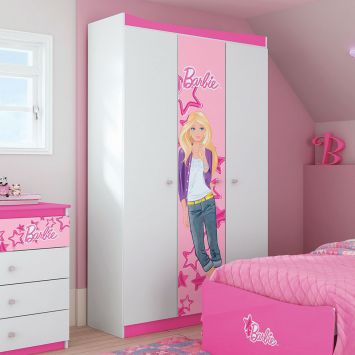 Guarda - Roupa Infantil 3 Portas Barbie Happy Branco - Pura Magia Cod: PU077CL47CPK
