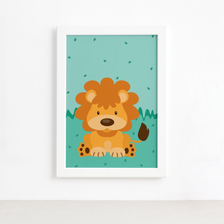 6 Quadros Decoração Quarto Bebe Safari Menino Com Moldura