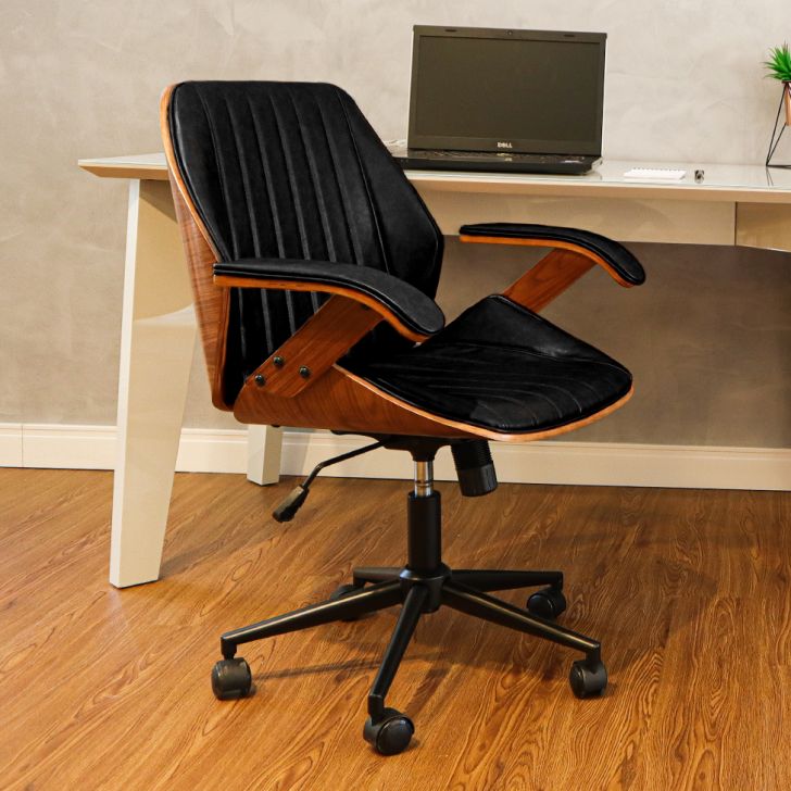 Cadeira de Escritório Secretária Saragoça Marrom e Preto