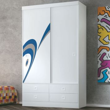 Guarda Roupa Clic Teen Fly2.4 Branco, Azul, Cinza Branco - Santos Andir&aacute; Cod: SA085CL70WKV