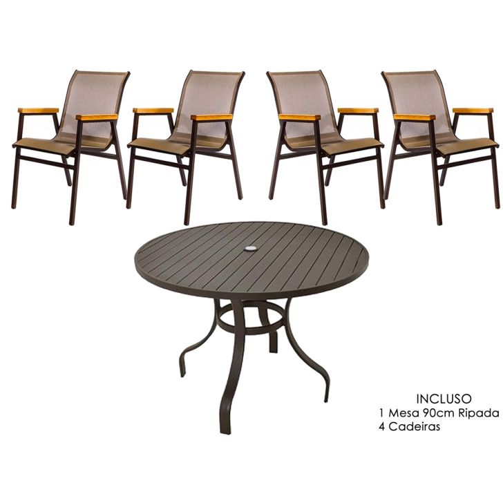 Conjunto de Mesa de Plástico Redonda 70cm e 4 Cadeiras Colonial Branco