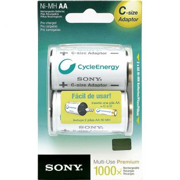 Blister com 2 Adaptadores tamanho C + 2 Pilhas Recarregáveis NiMH 2100 mAh AA