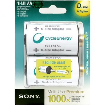 Blister com 2 Adaptadores tamanho D + 2 Pilhas Recarregáveis NiMH 2100 mAh AA Branco - Sony Cod: SO287HI42HJP