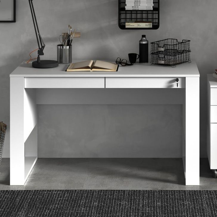 Mesa para Escritório com 2 gavetas Branco